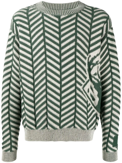 Reese Cooper Chevron-knit Cotton Jumper In Green