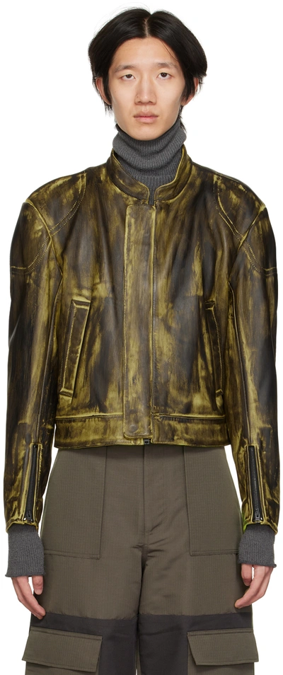 Acne Studios Yellow Lawondo Moto Leather Jacket In Multicolor