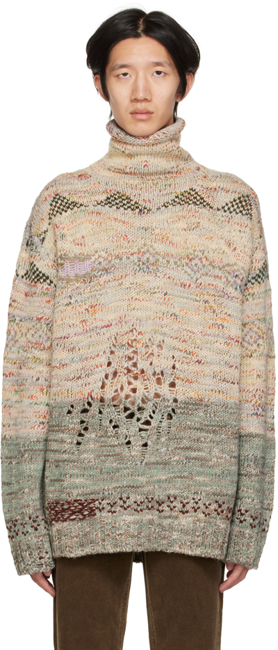 Acne Studios Kimothy Patterned Turtleneck Sweater In Sand Beige/light Khaki