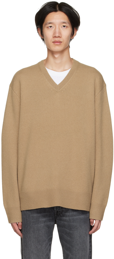 Acne Studios Tan V-neck Sweater In Adv Light Brown