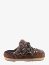 Moon Boot Shearling And Melange Wool Slides In Brown