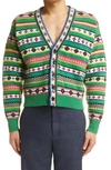 Kenzo Regular Fit Jacquard Wool Cardigan In Grass Green