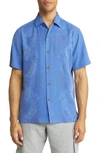 Tommy Bahama Bali Border Floral Jacquard Short Sleeve Silk Button-up Shirt In Cobalt Haze