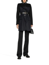 SACAI BELTED PINSTRIPED WOOL BLAZER