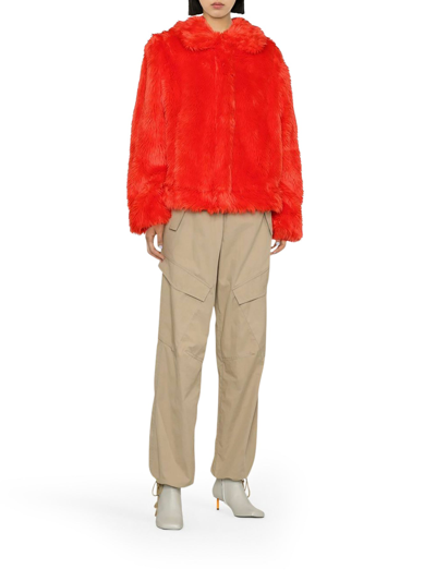 Msgm Faux-fur Jacket In Red