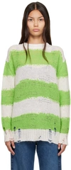 Acne Studios Green & White Distressed Sweater In White,fluo Green