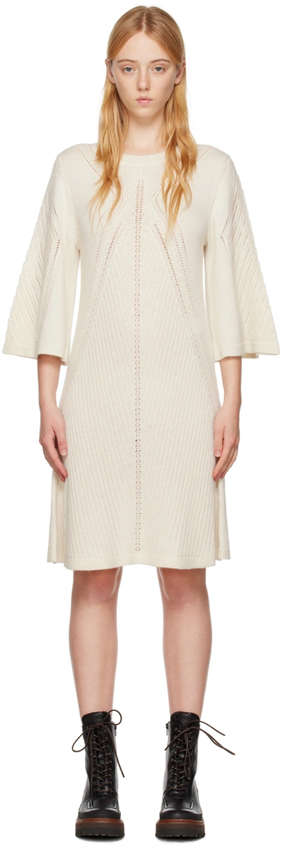 See By Chloé White Three-quarter Sleeve Midi Dress In 106 Crystal White