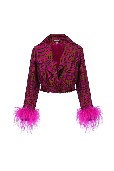 Andreeva Raspberry Marilyn Jacket With Feathers In Pink