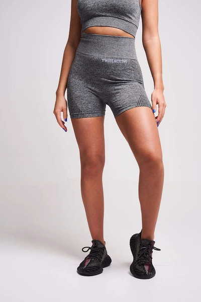 Twill Active Prunella Recycled Ruched Bum Shorts In Grey