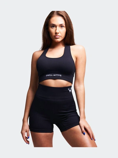 Twill Active Linea Recycled Rib Racer Sports Bra In Black