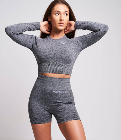 Twill Active Acelle Recycled Long Sleeve Crop Top In Grey