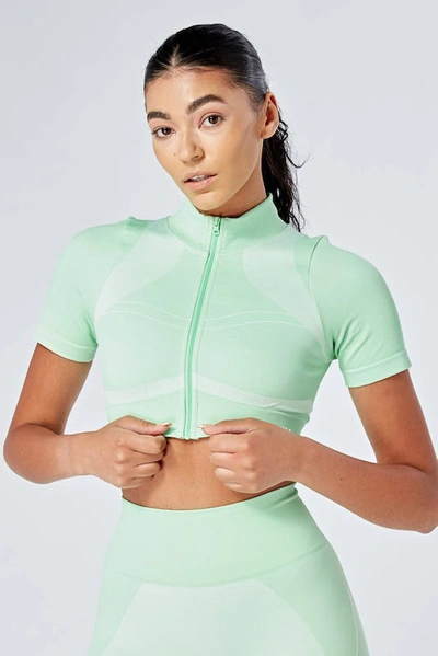 Twill Active Recycled Colour Block Zip-up Crop Top In Green
