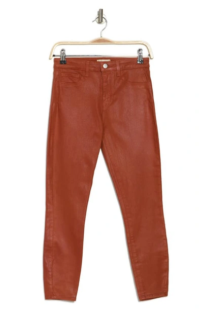 L Agence Margot Coated Crop High Waist Skinny Jeans In Rust Brown