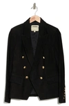 L Agence Kenzie Double Breasted Suede Blazer In Black