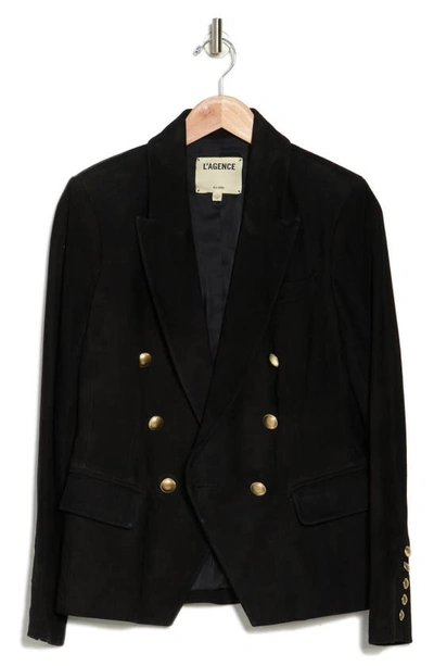 L Agence Kenzie Double Breasted Suede Blazer In Black