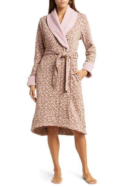 Ugg Duffield Ii Fleece Robe In Clay Pink Leopard