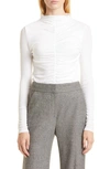 Veronica Beard Theresa Knit Ruched Turtleneck In White