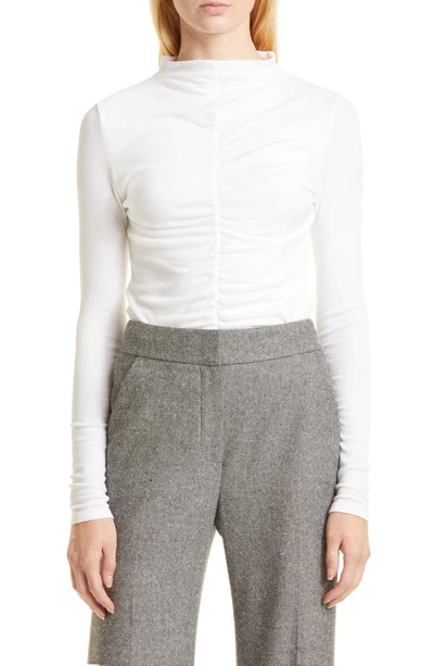 Veronica Beard Theresa Ruched Mock Neck Top In White