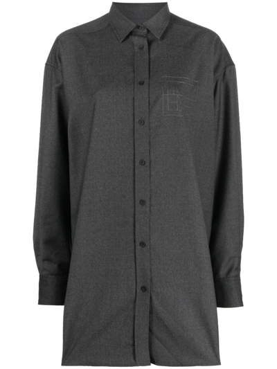 Totême Monogram-embroidered Oversized Wool Shirt In Grey