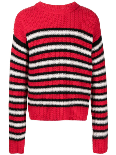 Erl Striped Knitted Sweater In Red