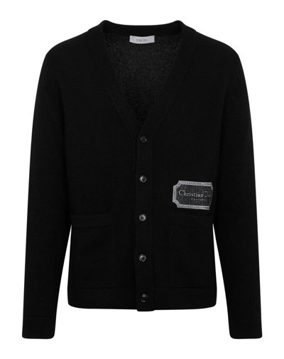 Dior Christian  Logo Patch Knit Cardigan In Black