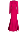 Michael Kors Long-sleeve Wool Fishtail Gown In Fuchsia