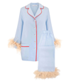 Sleeper Party Pajama Set With Double Feathers In Blue In Blue