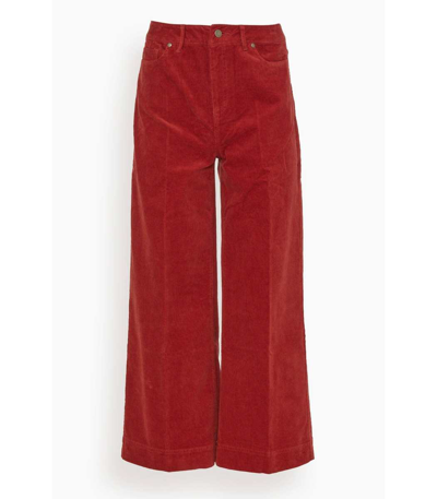 Ann Mashburn Wide Leg Cropped 5 Pocket Pant In Rust Stretch Cord In Red
