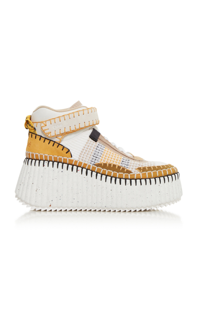 Chloé Nama Platform Light Brown Mesh Sneakers In Brun