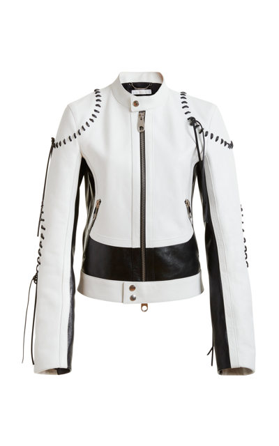 Chloé Whipstitched Two-tone Leather Biker Jacket In White