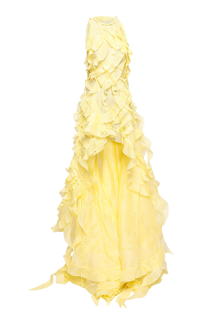 Zimmermann Wonderland Ruffled Linen And Silk Gown In Yellow