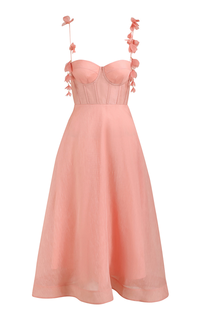 Zimmermann Wonderland Silk And Linen Midi Corset Dress In Dusty Pink