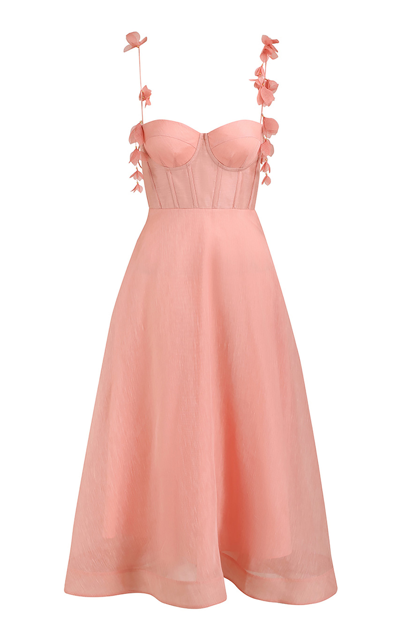 Zimmermann Wonderland Silk And Linen Midi Corset Dress In Pink | ModeSens