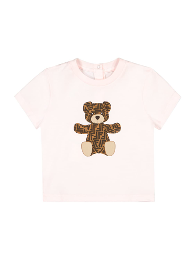 Fendi Baby Girls Pink Ff Teddy T-shirt In Rosa