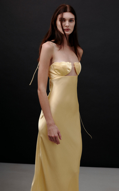 Anna October Tulip Satin Maxi Dress In Yellow