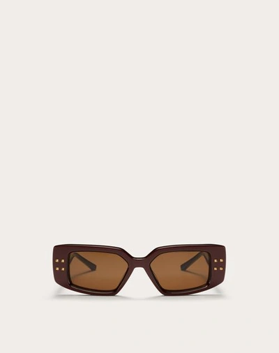 Valentino Garavani Valentino V - Rectangular Acetate Frame Woman Maroon/dark Brown 53