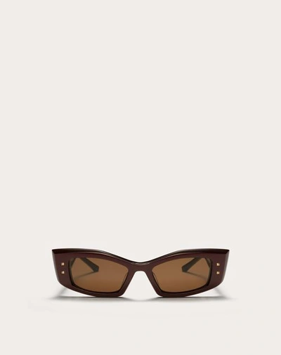 Valentino Garavani Valentino Iv - Rectangular Acetate Frame Woman Maroon/dark Brown 52