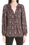 Maxstudio Max Studio Printed Crepe Long Sleeve Top In Black/ Confetti Paisley