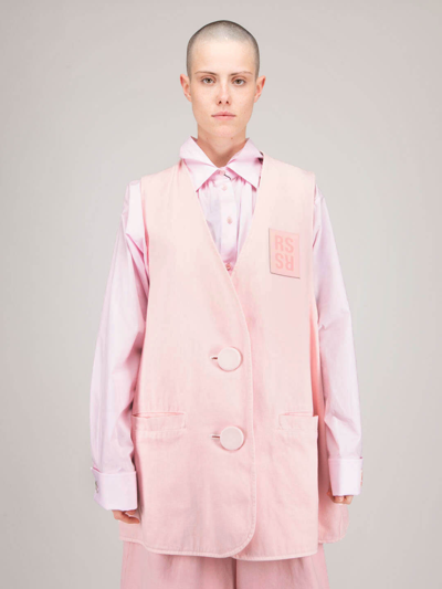 Raf Simons Denim Oversized Gilet With Covered Buttons In Pink & Purple