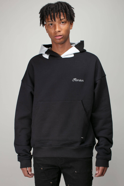 Flaneur Homme Checkered Hood Cotton Sweatshirt Hoodie In Black