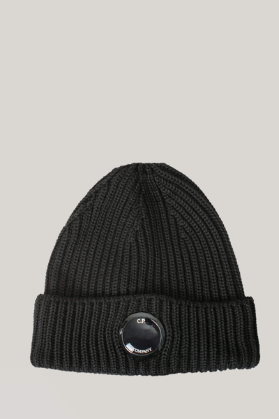 C.p. Company Black Merino Wool Single Goggle Beanie