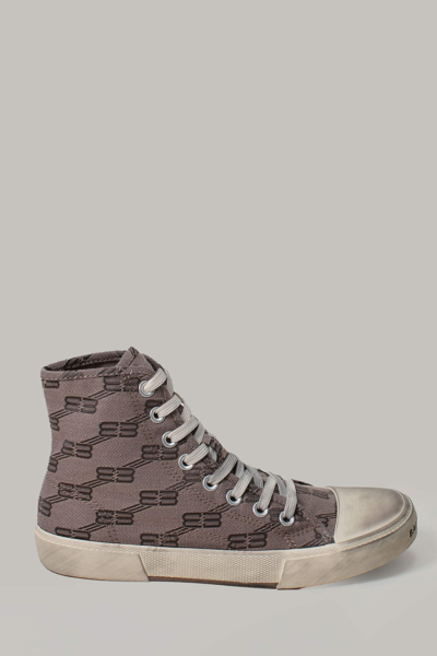 Balenciaga Neutral Paris Monogram High-top Sneakers In Dark Mink Grey/brown