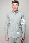 Thom Browne Straight-fit Striped Patch Shirt In Dark Green