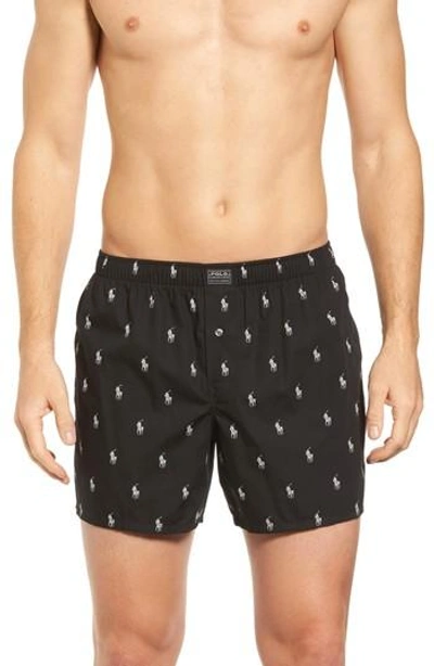 Polo Ralph Lauren Men's Underwear, Allover Pony Woven Boxers In Black