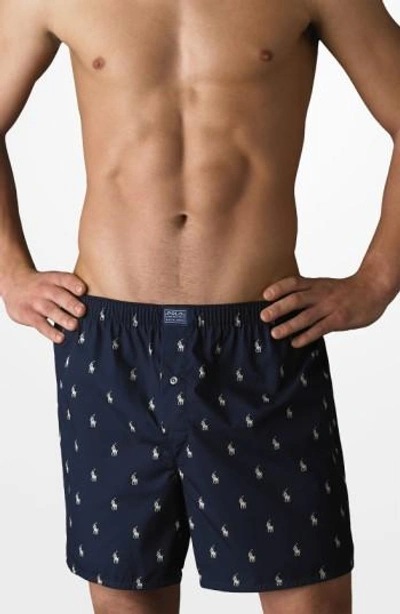 Polo Ralph Lauren Men's Underwear, Allover Pony Woven Boxers In Navy