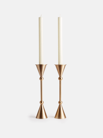 Soho Home Set Of 2 Bruyere Candle Holders Brushed Brass Medium