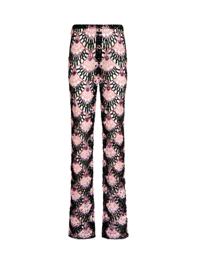 Etro Crochet Trousers Embroidered With Sequins In Black
