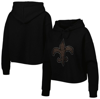CUCE CUCE BLACK NEW ORLEANS SAINTS CRYSTAL LOGO CROPPED PULLOVER HOODIE