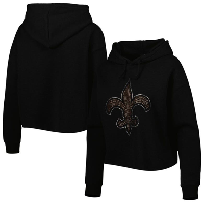 Cuce Black New Orleans Saints Crystal Logo Cropped Pullover Hoodie