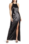 LULUS TAKING THE STAGE SEQUIN HALTER NECK GOWN